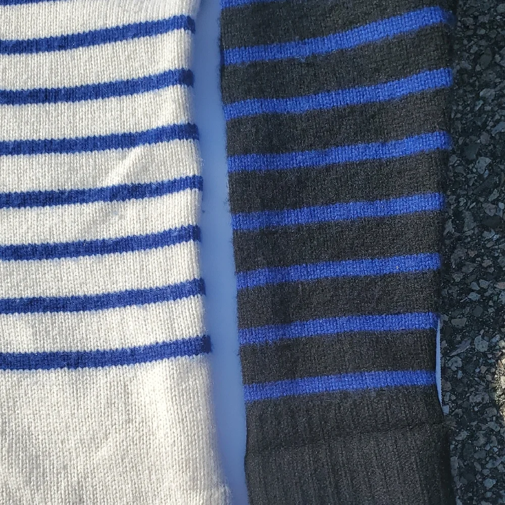 Derek Lam IOC Athleta Cashmere Black and Blue Striped Crewneck Sweater Small